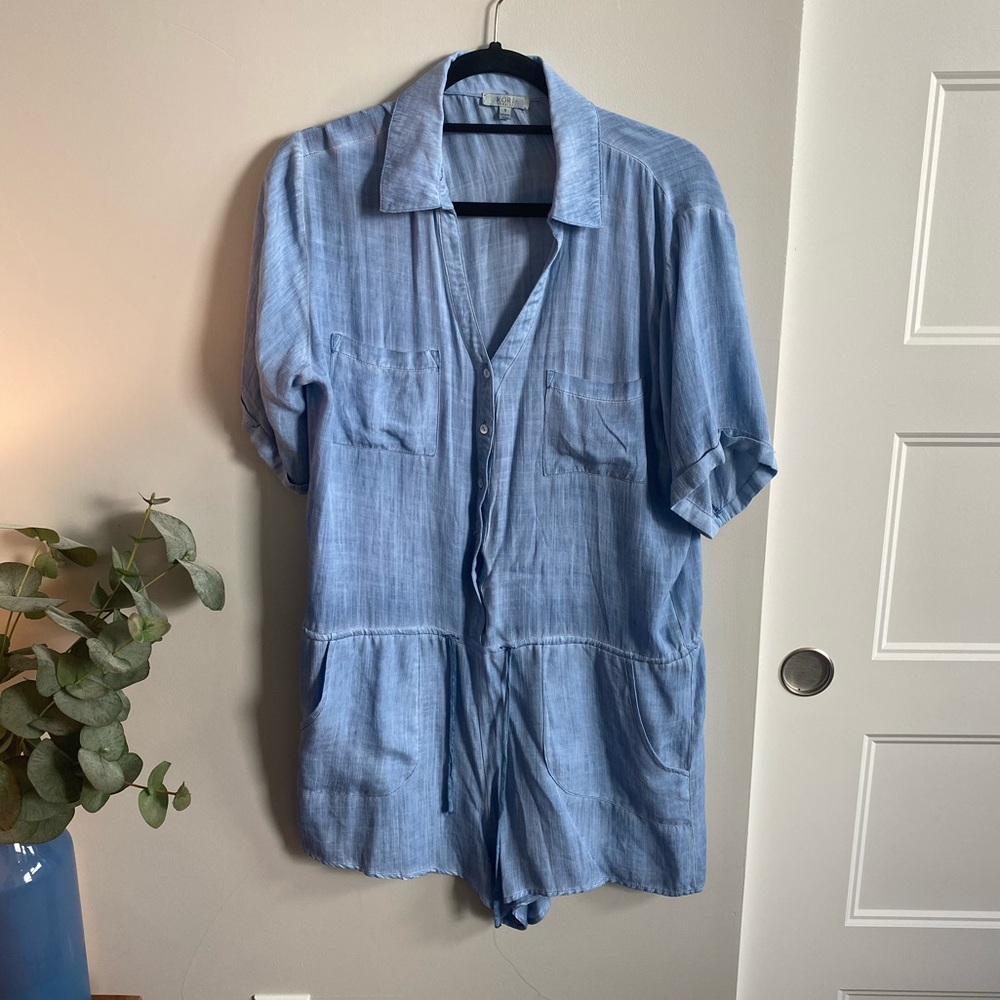 Chambray romper drawstring tie waist